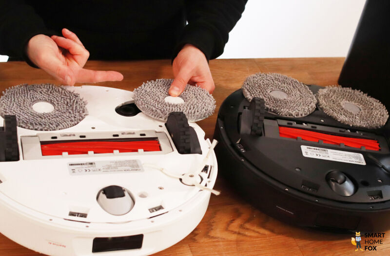 Der ausfahrbare Wischmopp des Roborock Q Revo MaxV ist im Vergleich zum Roborock Q Revo zu sehen.